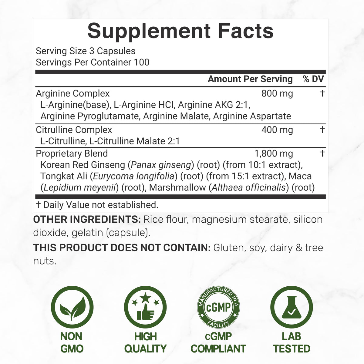 3,000mg 300 Capsules Nitric Oxide Supplement L574