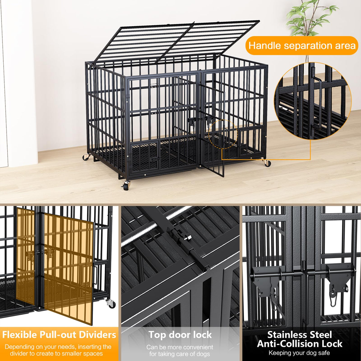42 Inch Heavy Duty Metal Dog Crate with Divider I856