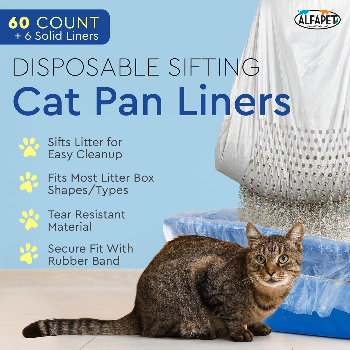 Extra Giant 60 Count Tear-Resistant Waterproof Cat Litter Box Liners G23425