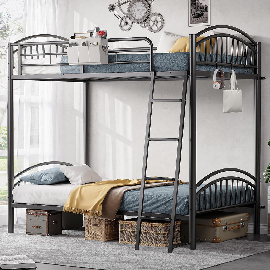 Twin Over Twin Metal Bunk Bed with Ladder Q81259