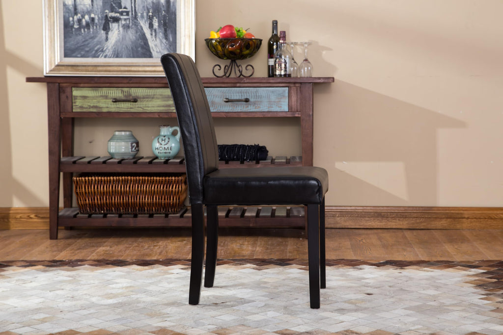 Black Leatherette Parson Chair Set of 2 B8308