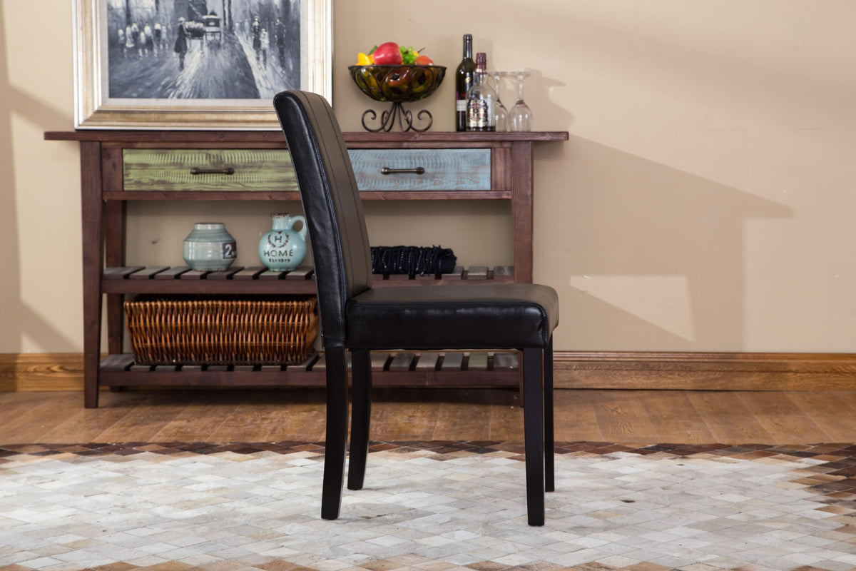 Black Leatherette Parson Chair Set of 2 B8308