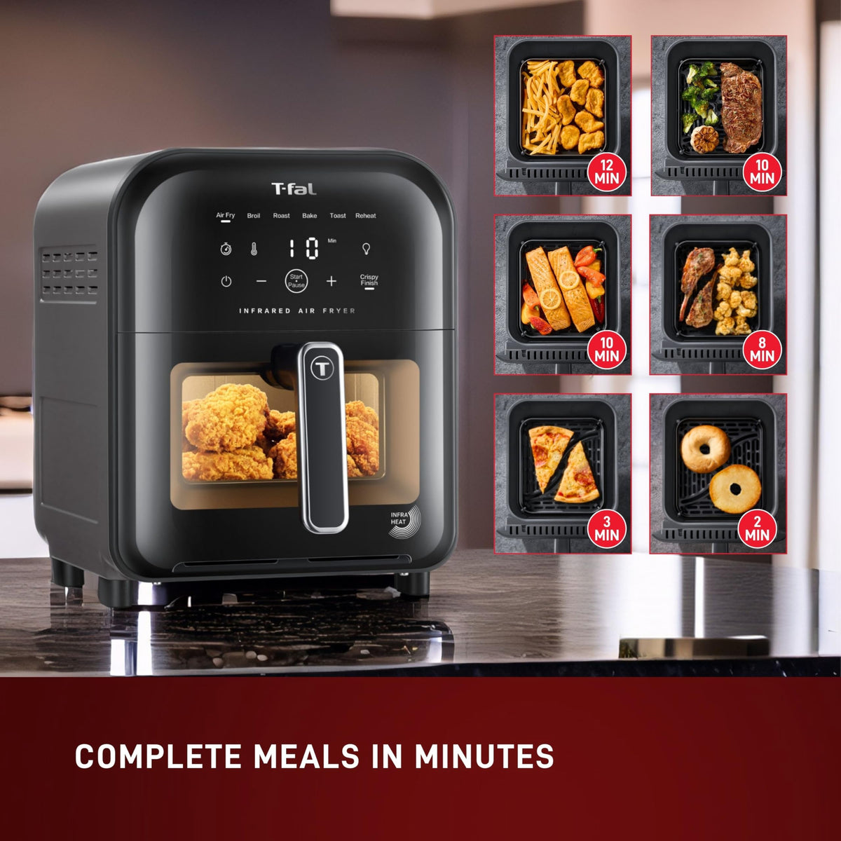 Infrared Air Fryer Toaster Oven Combo, 6 Qt Digital Touch Screen, 1550W, Black W553