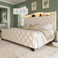 Queen Beige Platform Bed Frame with LED Headboard H5294