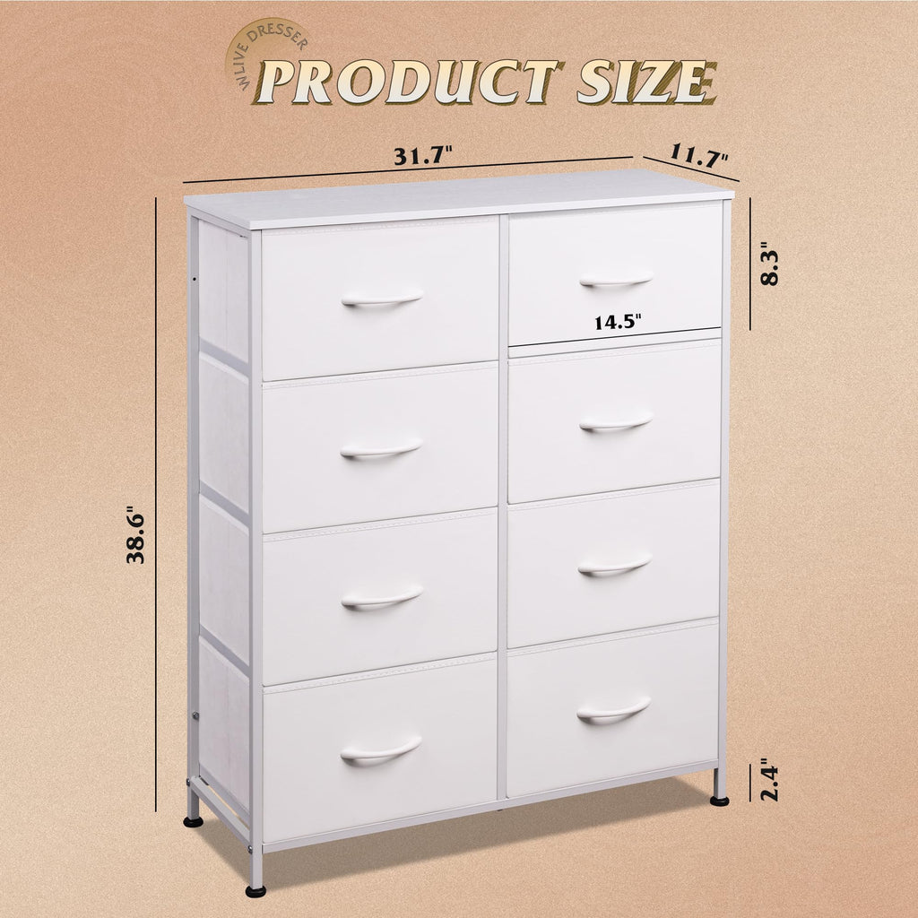 White 8 Drawer Fabric Dresser I50592