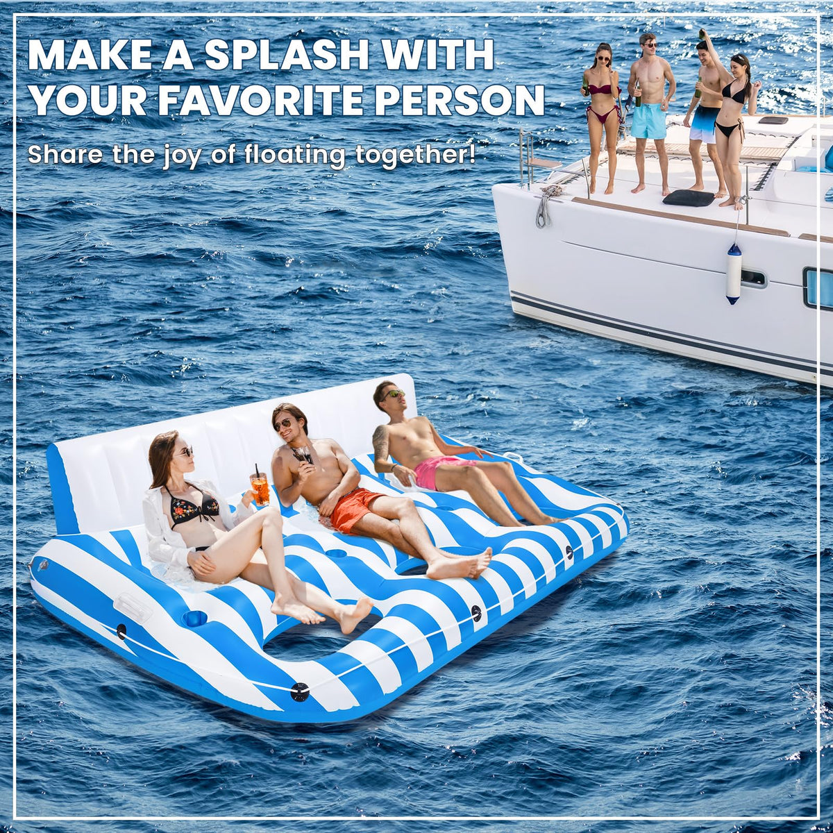 Inflatable Pool Lounger Float with Handles and Cup Phone Holder I1196