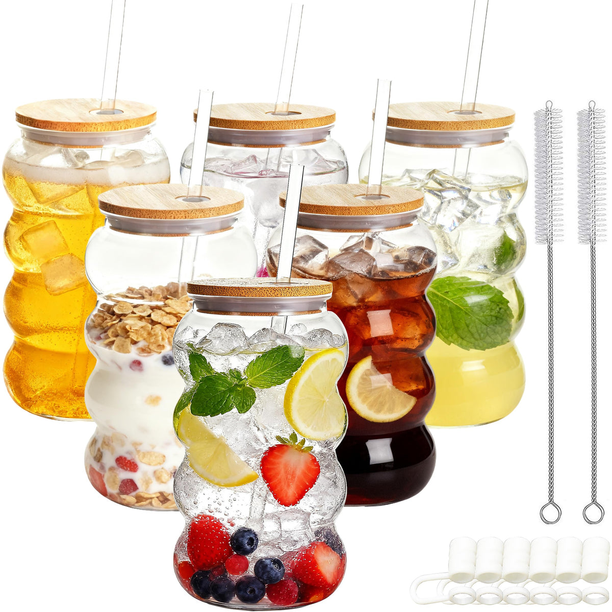 20oz Reusable Clear Plastic Tumbler with Lid and Straw, 6 Pack E214