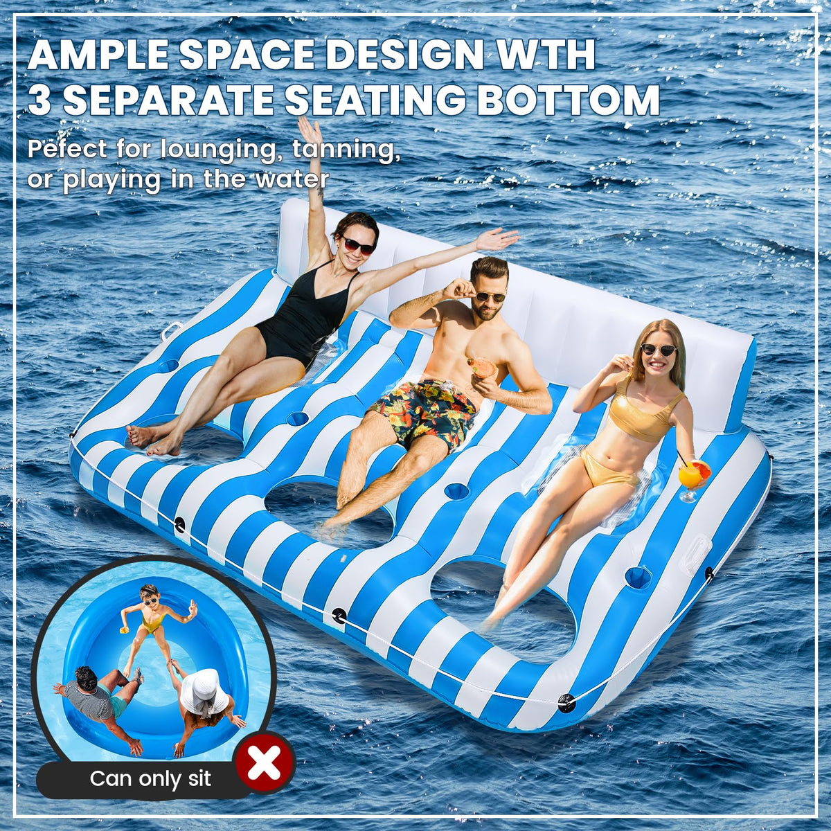 Inflatable Pool Lounger Float with Handles and Cup Phone Holder I1196