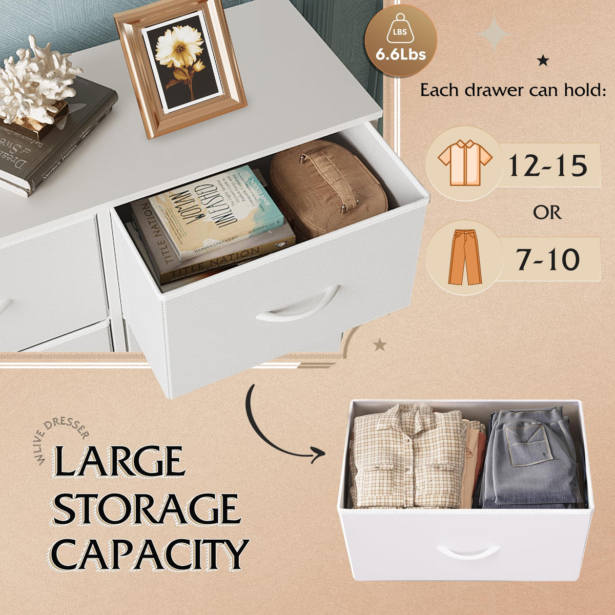 White 8 Drawer Fabric Dresser I50592