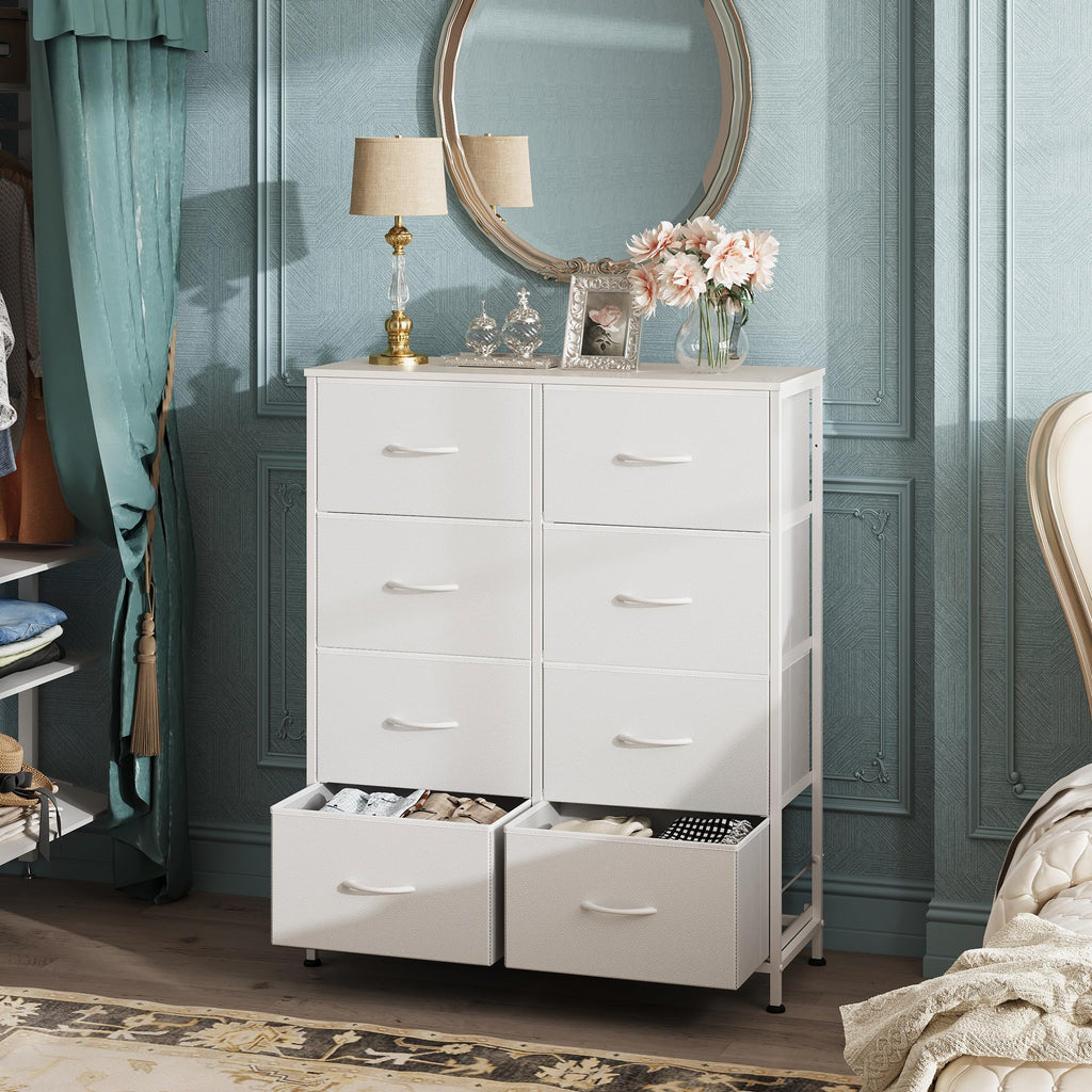 White 8 Drawer Fabric Dresser I50592