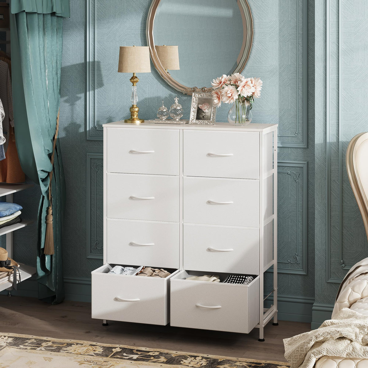 White 8 Drawer Fabric Dresser I50592