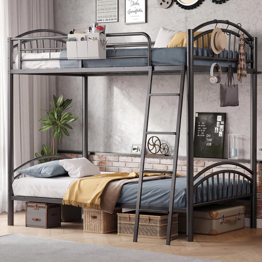 Twin Over Twin Metal Bunk Bed with Ladder Q81259