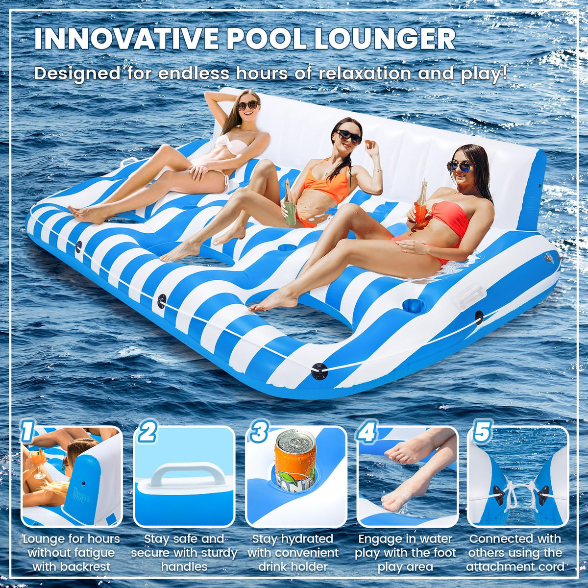 Inflatable Pool Lounger Float with Handles and Cup Phone Holder I1196